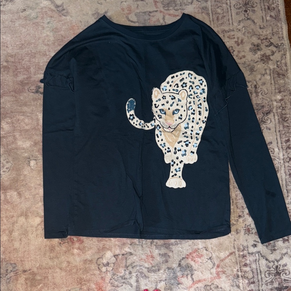 Children's Dark Blue Leopard Graphic Long Sleeve Tee